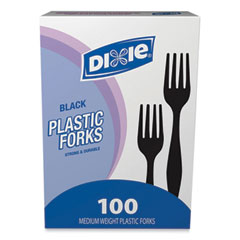 Dixie® Plastic Cutlery, Heavy Mediumweight Forks, Black, 100/Box