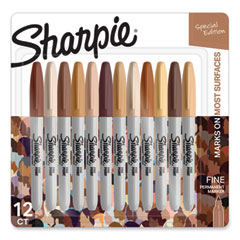 Sharpie® Fine Tip Permanent Marker, Portrait Colors, Fine Bullet Tip, Assorted, 12/Pack