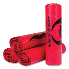Inteplast Group High-Density Interleaved Commercial Can Liners, 33 gal, 13 mic, 33" x 40", Red, 25 Bags/Roll, 20 Rolls/Carton