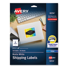 Avery® Vibrant Inkjet Color-Print Labels w/ Sure Feed, 3.33 x 4, Matte White, 120/PK