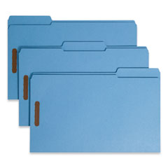 Top Tab Colored Fastener Folders, 0.75" Expansion, 2 Fasteners, Legal Size, Blue Exterior, 50/Box