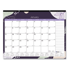 Monthly Desk Pad Calendar, Abstract Floral Artwork, 22 x 17, Black Binding, Clear Corners, 12-Month (Jan-Dec): 2024