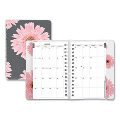 Brownline® Pink Ribbon Essential Daily Appointment Book, Daisy Artwork, 8 x 5, Navy/Gray/Pink Cover, 12-Month (Jan to Dec): 2024