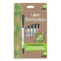 BIC® Ecolutions Clic Stic Ballpoint Pen, Retractable, Medium 1 mm, Black Ink, Translucent Frost/Black Barrel, 10/Pack