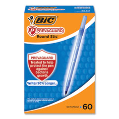 BIC® PrevaGuard Round Stic Pen, Stick, Medium 1 mm, Blue Ink, Translucent Blue Barrel, 60/Pack