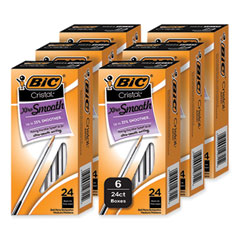 BIC® Cristal Xtra Smooth Ballpoint Pen, Stick, Medium 1 mm, Black Ink, Clear Barrel, 24/Box, 6 Boxes/Pack