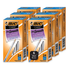 BIC® Cristal Xtra Smooth Ballpoint Pen, Stick, Medium 1 mm, Blue Ink, Clear Barrel, 24/Box, 6 Boxes/Pack
