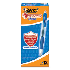BIC® PrevaGuard Gel-ocity Retractable Gel Pen, Medium 0.7 mm, Blue Ink, Clear/Blue Barrel, Dozen