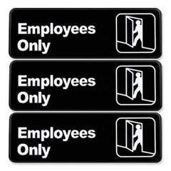 Excello Global Products® Employees Only Indoor/Outdoor Wall Sign, 9" x 3", Black Face, White Graphics, 3/Pack