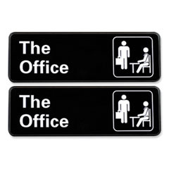 Excello Global Products® The Office Indoor/Outdoor Wall Sign, 9" x 3", Black Face, White Graphics, 2/Pack