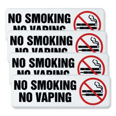 Excello Global Products® No Smoking No Vaping Indoor/Outdoor Wall Sign, 9" x 3", Black Face, Black/Red Graphics, 4/Pack