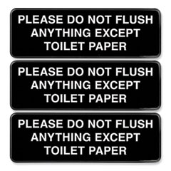 Excello Global Products® Please Do Not Flush Indoor/Outdoor Wall Sign, 9" x 3", Black Face, White Graphics, 3/Pack
