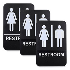 Excello Global Products® Indoor/Outdoor Restroom with Braille Text, 6" x 9", Black Face, White Graphics, 3/Pack