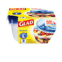 Glad® Big Bowl Food Storage Containers with Lids, 48 oz, Clear/Blue, Plastic, 3/Box