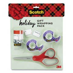 Scotch® Holiday Gift Wrapping Pack, Assorted Tapes Plus Scissors/Kit