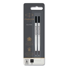 Parker® Quink Refill for Parker Rollerball Pen, Medium Tip, Black Ink, 2/Pack