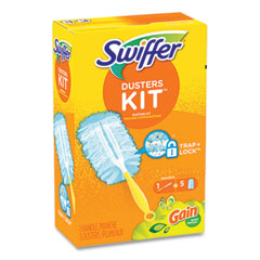 Swiffer® Dusters Starter Kit, Dust Lock Fiber, 6" Handle, Blue/Yellow, Gain Scent