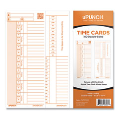 uPunch™ Time Card for PK1100 Time Clock, Two Sides, 3.38 x 8.25, 100/Pack