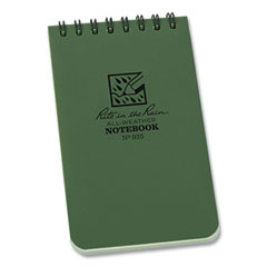 Rite in the Rain® All-Weather Wire-O Notepad, Universal: Narrow Rule and Quadrille Rule, Dark Green Cover, 50 White 3 x 5 Sheets