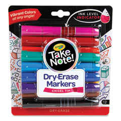 Crayola® Take Note Dry-Erase Markers, Broad, Chisel Tip, Assorted, 12/Pack