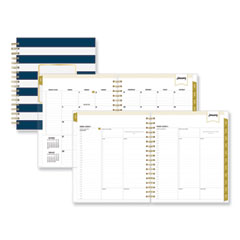 Blue Sky® Day Designer Navy Stripe Daily/Monthly Planner, Navy Stripe Artwork, 10 x 8, Navy/White/Gold Cover, 12-Month (Jan-Dec): 2024