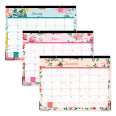 Blue Sky® Reflections Desk Pad Calendar, Floral Artwork, 22 x 17, Assorted Sheet Colors, Black Headband, 12-Month (Jan to Dec), 2024