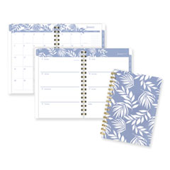 Cambridge® Elena Weekly/Monthly Planner, Palm Leaves Artwork, 8.5 x 6.38, Blue/White Cover, 12-Month (Jan to Dec): 2024