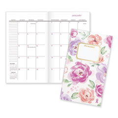 AT-A-GLANCE® Badge Floral Two-Year Monthly Planner, Floral Artwork, 6.25 x 3.75, Rose/Purple/Orange Cover, 24-Month (Jan-Dec): 2024-2025