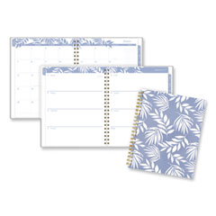 Cambridge® Elena Weekly/Monthly Planner, Palm Leaves Artwork, 11 x 9.25, Blue/White Cover, 12-Month (Jan to Dec): 2024