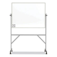 Reversible Magnetic Hygienic Porcelain Whiteboard, Satin Aluminum Frame/Stand, 48 x 36, White Surface