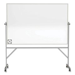 Reversible Magnetic Hygienic Porcelain Whiteboard, Satin Aluminum Frame/Stand, 72 x 48, White Surface