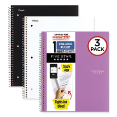 Five Star® Wirebound Notebook with Two Pockets, 1-Subject, Medium/College Rule, Assorted Cover Color, (100) 11 x 8.5 Sheets, 3/Pack