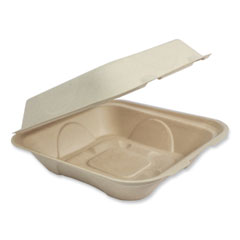 World Centric® Fiber Hinged Containers, 9.2 x 9.1 x 3.2, Natural, Paper, 300/Carton