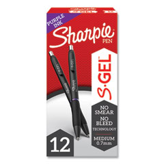 Sharpie® S-Gel™ S-Gel High-Performance Gel Pen, Retractable, Medium 0.7 mm, Purple Ink, Black Barrel, Dozen