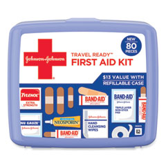 Johnson & Johnson® Red Cross® Red Cross Travel Ready Portable Emergency First Aid Kit, 80 Pieces, Plastic Case