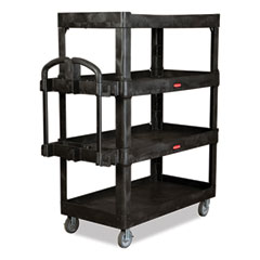 Rubbermaid® Commercial Heavy-Duty Ergo Utility Cart, Plastic, 4 Shelves, 700 lb Capacity, 24.35" x 54.1" x 62.4", Black