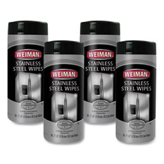 WEIMAN® Stainless Steel Wipes, 1-Ply, 7 x 8, White, 30/Canister, 4 Canisters/Carton