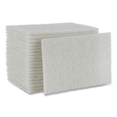 Boardwalk® Light Duty Scour Pad, White, 6 x 9, White, 20/Carton