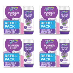 Swiffer® PowerMop Cleaning Solution and Pads Refill Pack, Lavender, 25.3 oz Bottle and 5 Pads per Pack, 4 Packs/Carton