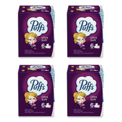 Puffs® Ultra Soft Facial Tissue, 2-Ply, White, 124 Sheets/Box, 6 Boxes/Pack, 4 Packs/Carton