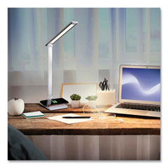 OttLite® Wellness Series Entice LED Desk Lamp with Wireless Charging, Silver Arm, 11" to 22" High, White, Ships in 1-3 Business Days