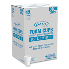 Dart® Foam Drink Cups, 12 oz, White, 25/Bag, 40 Bags/Carton