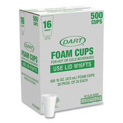 Dart® Foam Drink Cups, 16 oz, White, 25/Bag, 20 Bags/Carton