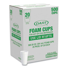 Dart® Foam Drink Cups, 20 oz, White, 25/Bag, 20 Bags/Carton