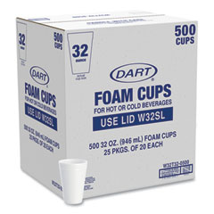 Dart® Foam Drink Cups, 32 oz, White, 25/Bag, 20 Bags/Carton