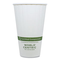 World Centric® Double Wall Paper Hot Cups, 16 oz, White, 600/Carton