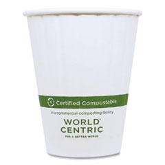 World Centric® Double Wall Paper Hot Cups, 12 oz, White, 1,000/Carton