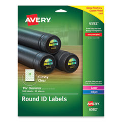 Avery® Round Print-to-the Edge Labels with SureFeed and EasyPeel, 1.67" dia, Glossy Clear, 500/PK