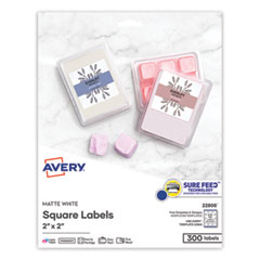 Avery® Square Labels with Sure Feed and TrueBlock, 2 x 2, White, 300/Pack