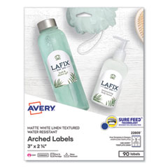 Avery® Textured Arched Print-to-the-Edge Labels, Laser Printers, 3 x 2.25, White, 9/Sheet, 10 Sheets/Pack